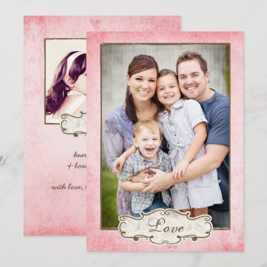 Organic Pink Grunge Double Sided Photo Holiday Feestdagenkaart (Voorkant / Achterkant)