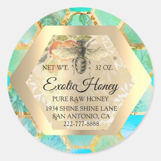 Organic Raw Honey Jar Honeybee Honeycomb Apiary Ronde Sticker (Voorkant)