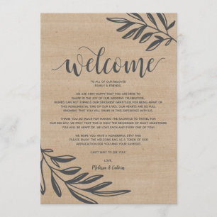 Organic Rustic Wedding Welcome and Itinerary Card Programmakaart