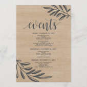 Organic Rustic Wedding Welcome and Itinerary Card Programmakaart (Achterkant)
