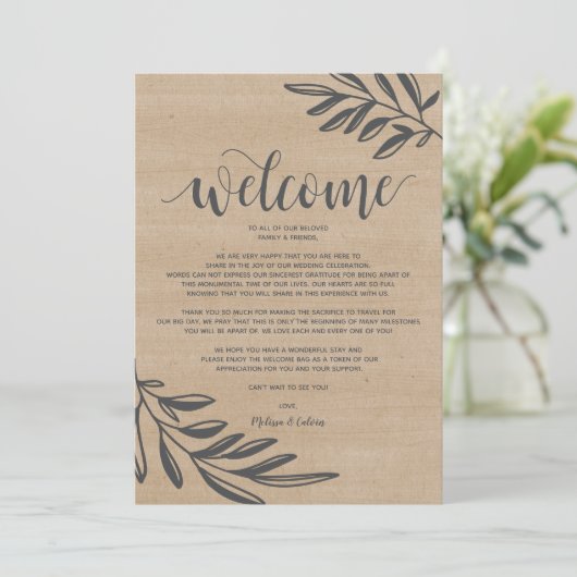 Organic Rustic Wedding Welcome and Itinerary Card Programmakaart (Staand voorkant)