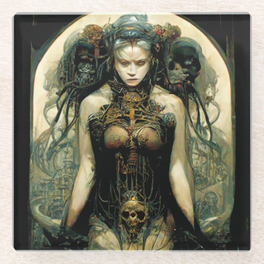 Organic Tech Woman Fantasy Sci-Fi Glazen Onderzetter (Voorkant)