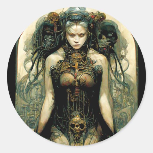 Organic Tech Woman Fantasy Sci-Fi Ronde Sticker (Voorkant)