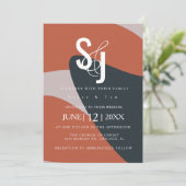 Organic Terracotta Blue Typography Wedding Kaart (Staand voorkant)