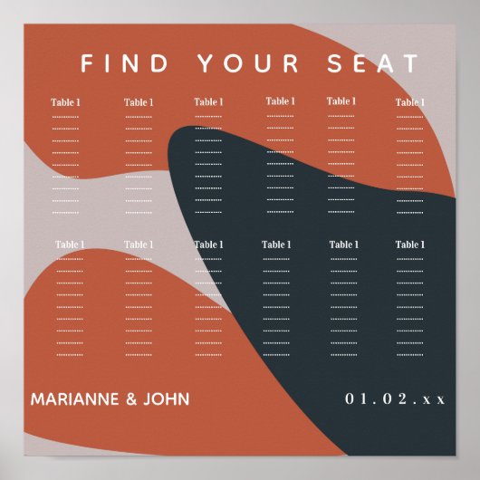 Organic Terracotta Blue Wedding Seating Chart Poster (Voorkant)