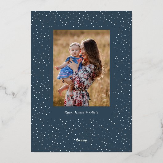 Organic Winter Botanicals Oval Photo Shape Navy Folie Feestdagenkaart (Achterkant)