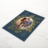 Organic Winter Botanicals Oval Photo Shape Navy Folie Feestdagenkaart (Gedraaid)
