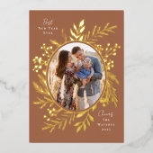 Organic Winter Botanicals Oval Photo Shape Rust Folie Feestdagenkaart (Voorkant)