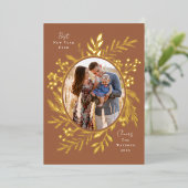 Organic Winter Botanicals Oval Photo Shape Rust Folie Feestdagenkaart (Staand Voorkant)