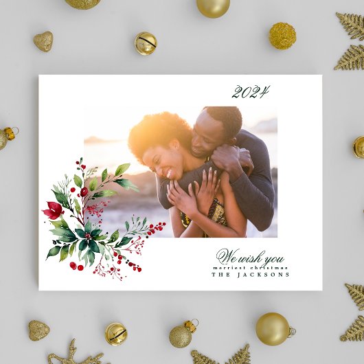 Organic Winter Natural Blue Merry-kerstfoto Feestdagenkaart