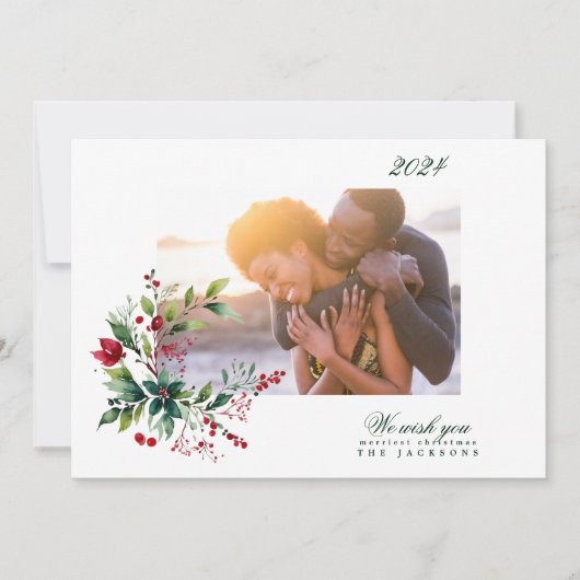 Organic Winter Natural Blue Merry-kerstfoto Feestdagenkaart (Voorkant)