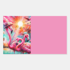 organisatie voor tropische roze flamingo's en palm rechthoekige sticker