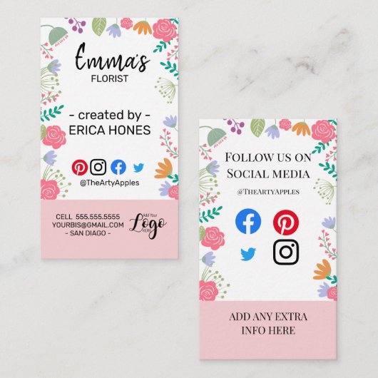 organisator van de bloemist van de bruiloft van de visitekaartje (Voorkant / Achterkant)