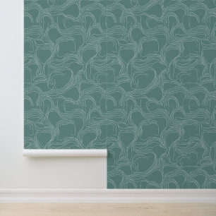 Organisch Abstract Wavy Line Pattern in Blauwgroen Behang