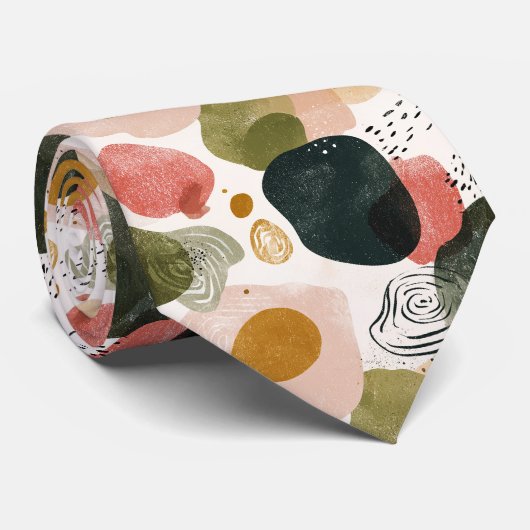 Organisch Boho Abstract Patroon in Aardetonen Stropdas (Opgerold)