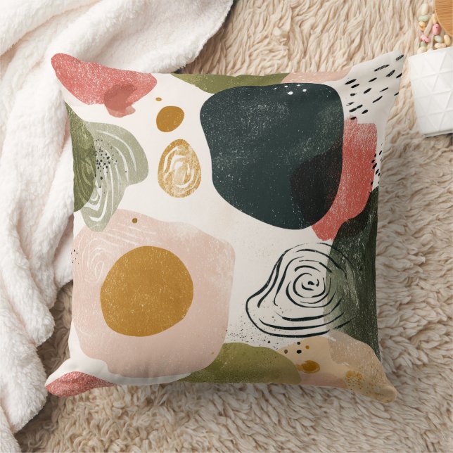 Organisch Boho Abstract Patroon In Aardse Gedempte Kussen (Deken)