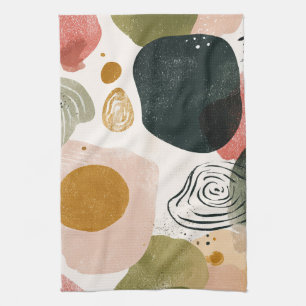 Organisch Boho Abstract Patroon In Aardse Gedempte Theedoek