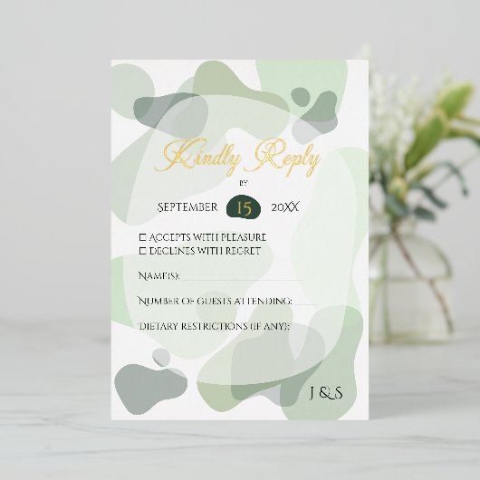 Organisch groen geometrische Abstracte bruiloft Folie Uitnodiging (Staand Voorkant)