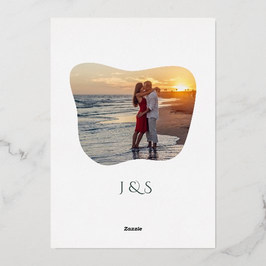 Organisch groen geometrische Abstracte bruiloft Folie Uitnodiging (Achterkant)