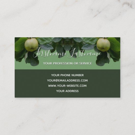 Organisch groene appelboom, grijze rechthoek monog visitekaartje (Achterkant)