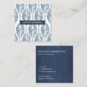 ORGANISCH LEAF PATROON INDIGO BLUE DYE BATIK VIERKANTE VISITEKAARTJE (Voorkant / Achterkant)