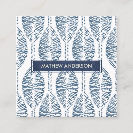 ORGANISCH LEAF PATROON INDIGO BLUE DYE BATIK VIERKANTE VISITEKAARTJE (Voorkant)