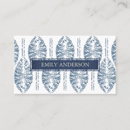 ORGANISCH LEAF PATROON INDIGO BLUE DYE BATIK VISITEKAARTJE (Voorkant)