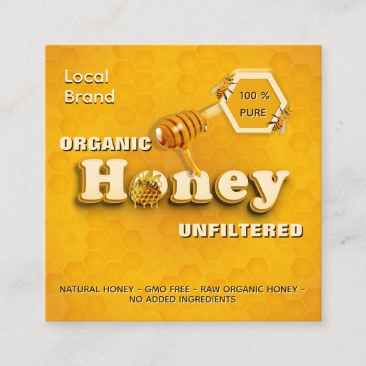 Organisch Ruw Honing Lokaal Merk QR Code Schattige Vierkante Visitekaartje (Voorkant)