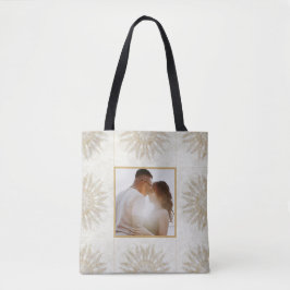 Organische boho stijl zonnestraal mandala goud wit tote bag