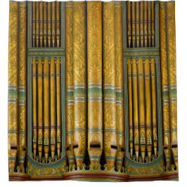 Organische buizen, groen en gouden douchegordijn