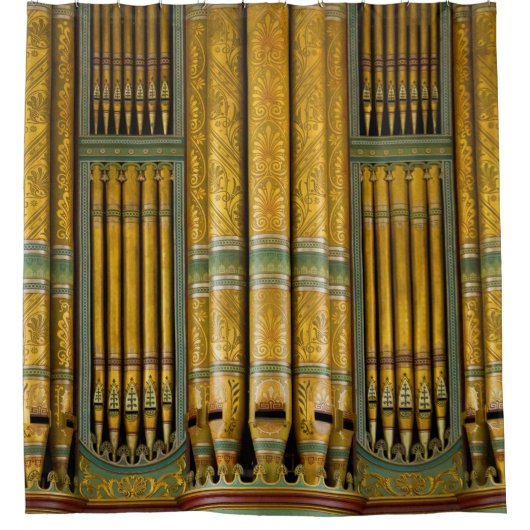 Organische buizen, groen en gouden douchegordijn (Voorkant)