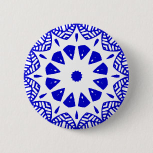 Organische Geometrie 09 - Koningsblauw op Wit Ronde Button 5,7 Cm