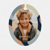 Organische lijn Abstracte kunst - 1 foto Navy Neut Metalen Ornament (Voorkant)