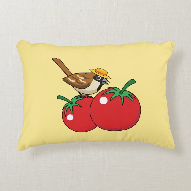 Organische lover Sparrow Eating Red Tomato Accent Kussen (Voorkant)