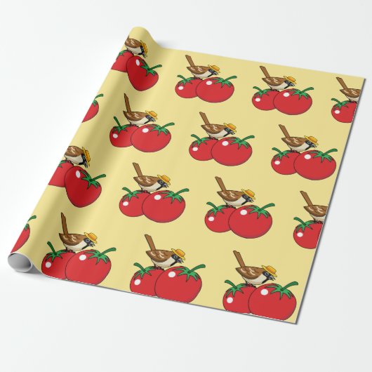 Organische lover Sparrow Eating Red Tomato Cadeaupapier (Uitgerold)