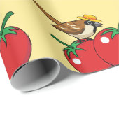 Organische lover Sparrow Eating Red Tomato Cadeaupapier (Rol Hoek)