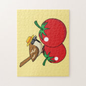 Organische lover Sparrow Eating Red Tomato Legpuzzel (Verticaal)