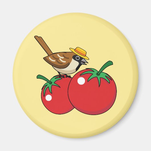 Organische lover Sparrow Eating Red Tomato Magneet (Voorkant)