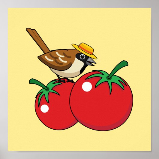 Organische lover Sparrow Eating Red Tomato Poster (Voorkant)
