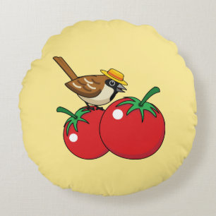 Organische lover Sparrow Eating Red Tomato Rond Kussen
