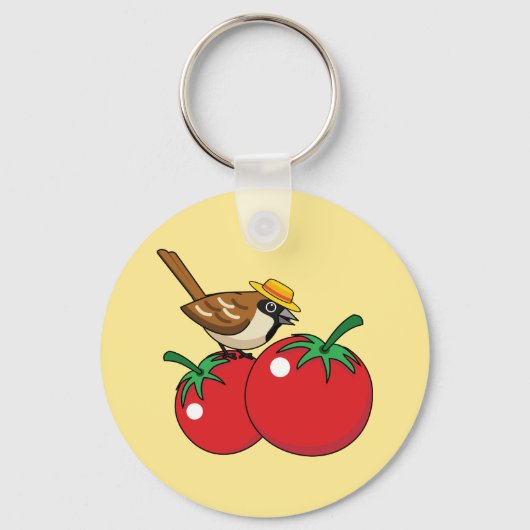 Organische lover Sparrow Eating Red Tomato Sleutelhanger (Voorkant)