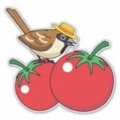 Organische lover Sparrow Eating Red Tomato Sticker (Voorkant)