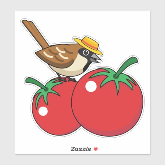 Organische lover Sparrow Eating Red Tomato Sticker (Vel)