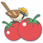 Organische lover Sparrow Eating Red Tomato Sticker (Voorkant)