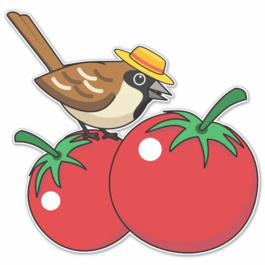Organische lover Sparrow Eating Red Tomato Sticker (Voorkant)