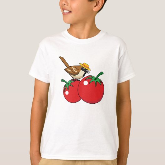 Organische lover Sparrow Eating Red Tomato T-shirt (Voorkant)