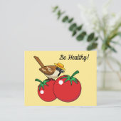 Organische lover Sparrow Eating Red Tomato | Tekst Feestdagenkaart (Staand voorkant)