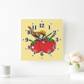 Organische lover Sparrow Eating Red Tomato Vierkante Klok (Huis)