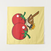 Organische lover Sparrow Eating Red Tomato Wandkleed (Voorkant (horizontaal))