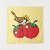 Organische lover Sparrow Eating Red Tomato Wandkleed (Voorkant)